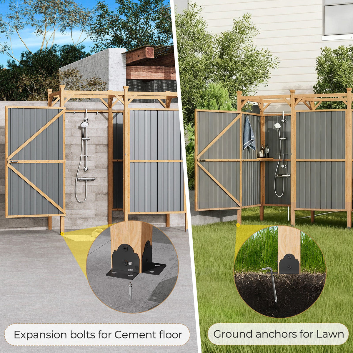 EROMMY Outdoor Shower Enclosure with Lockable Door, Weatherproof Outdoor Shower Stall with Metal Panels, Hooks & Shelves - Perfect for Pool Wash Station, Backyard & Beach Rinse Area Large Version