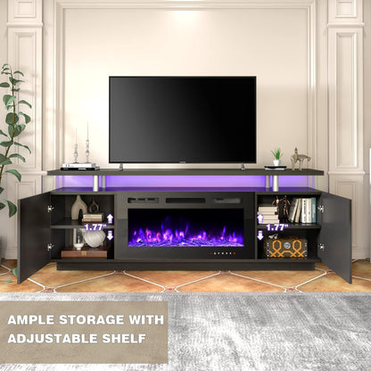 EROMMY 70 Inch TV Stand Entertainment Center, Black – Fireplace Not Included