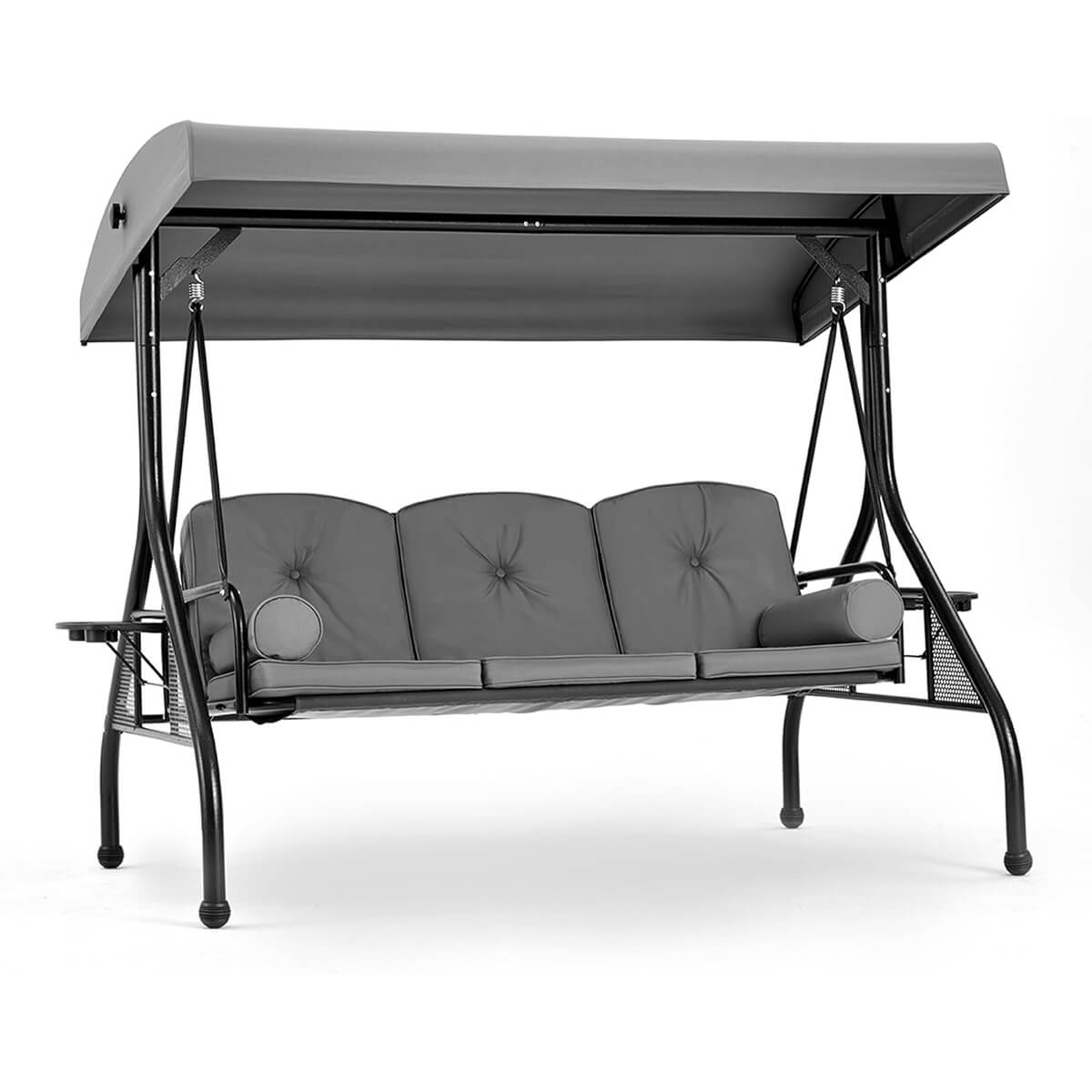 EROMMY 3-Seat Outdoor Porch Swing with Adjustable Canopy and Backrest, Gray