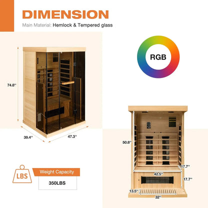 EROMMY Infrared 2 Person Sauna with Chromotherapy Heater for Home or Gym