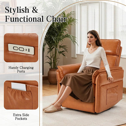 EROMMY Power Swivel Rocking Recliner Chair with Adjustable Headrest and Armrests, Brown