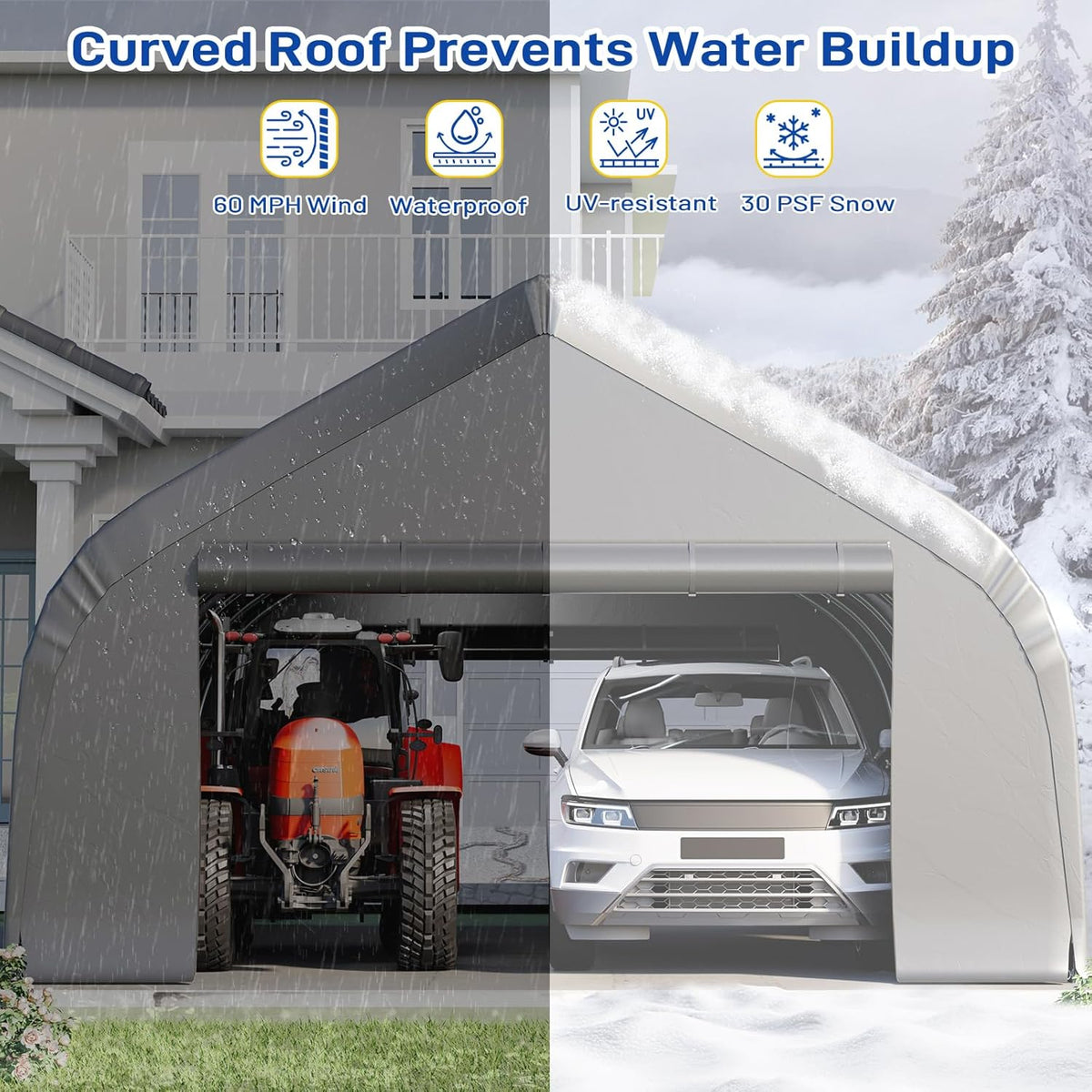 EROMMY 20x30 FT Heavy Duty Durable Carport With 3-Layer PE Waterproof Cover