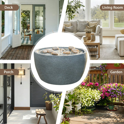 EROMMY 10.6"Tall Outdoor Water Fountain - Resin Garden Water Feature with LED Lights Effect, Gray