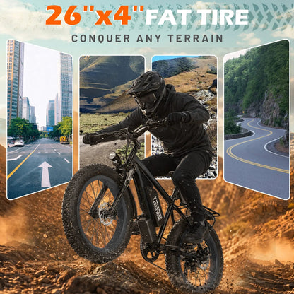 EROMMY Electric Bike for Adults,1500W Peak Motor, 26" Fat Tire E-Bike with 48V 13AH Battery, 25MPH Max 62 Miles Electric Motorcycle, 7-Speed Electric Mountain Bicycle