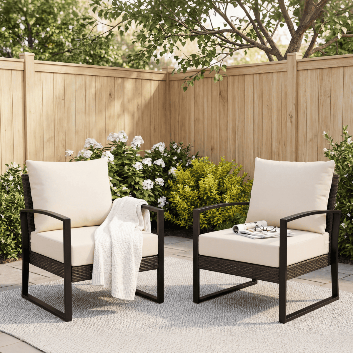 EROMMY Patio Furniture Cushions with Handle and Ties, Waterproof, Fade-resistant Outdoor Couch Cushion, Chair Pads for Dining Chairs, Beige