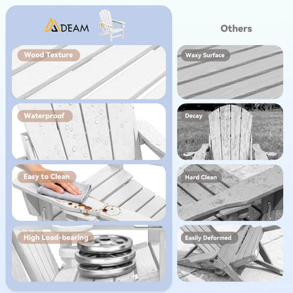 EROMMY 3-Position Adjustable Adirondack Chairs Set of 4, 400LBS HDPE Folding Outdoor Chairs with Cup Holder, White