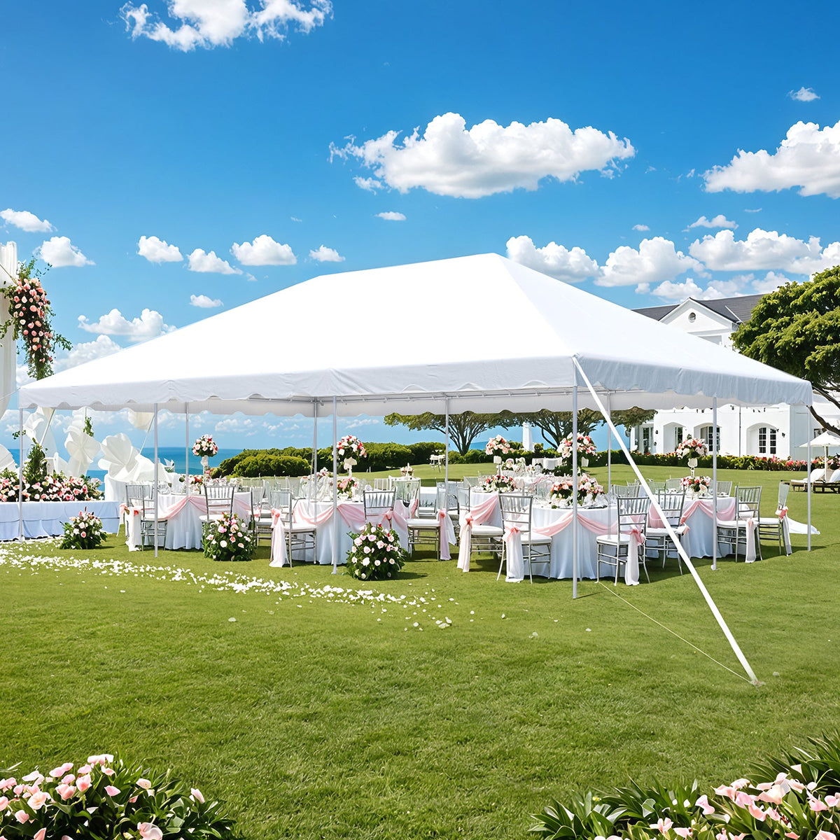EROMMY 20x30 FT Outdoor Party Tent with expandable sidewall (sold separately), Heavy Duty Weekend Canopy with Carry Bags, 480GSM PVC Large Tent for Commercial Events, Parties, Weddings, White