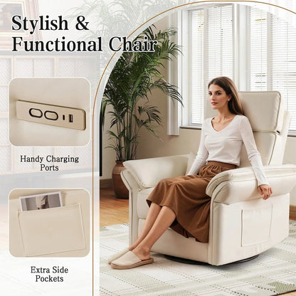 EROMMY Power Swivel Rocking Recliner Chair with Adjustable Headrest and Armrests, Beige