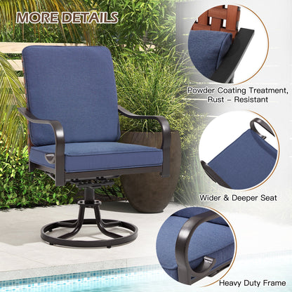 EROMMY Swivel Patio Chairs Set of 4 with Thickened Cushions, Blue