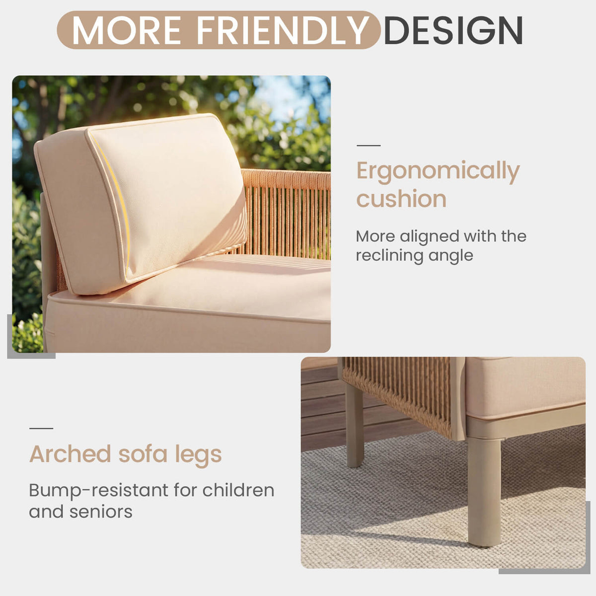 EROMMY 6-Piece Aluminum Outdoor Sectional Sofa Set with Ottoman, Cushions & Coffee Table, Beige