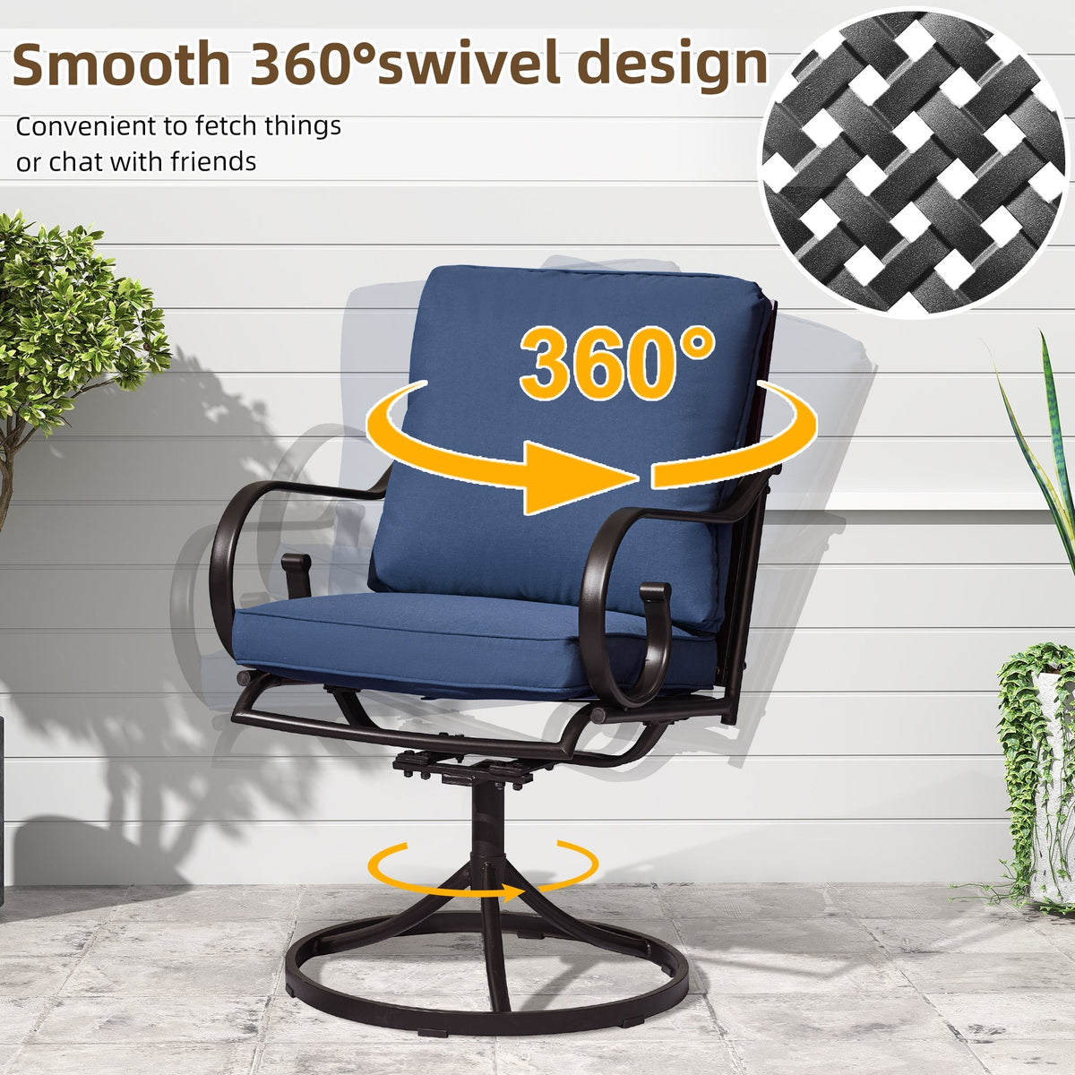 Erommy  Patio Swivel Chair Set of 4, Outdoor Dining Chairs with Cushions, Blue