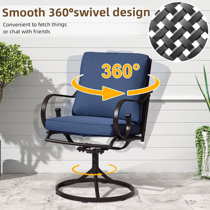 Erommy  Patio Swivel Chair Set of 4, Outdoor Dining Chairs with Cushions, Blue
