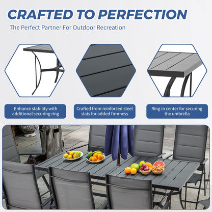 EROMMY 9-Piece Patio Dining Set: Durable Aluminum Chairs & Metal Table, All-Weather Outdoor Furniture(Dark Gray)
