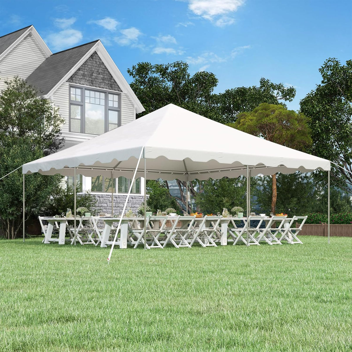 EROMMY 20x20ft Pole Party Tent, Heavy Duty Outdoor Canopy with Carry Bags, Large White Event Tent