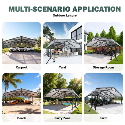 EROMMY 20' x 24' Outdoor Steel Carport with Galvanized Steel Frame and Roof