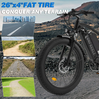 EROMMY Electric Bike for Adults,1500/3000W Peak Motor, 26" Fat Tire E-Bike with 48V 13AH Battery, 25-36 MPH Max 62 Miles Electric Motorcycle, Black