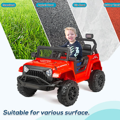 EROMMY 12V Kids Electric Ride On Truck with Remote Control, Safety Belt, Music, Lights and Suspension, Red