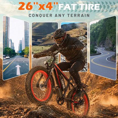 EROMMY Electric Bike for Adults,1500/3000W Peak Motor, 26" Fat Tire E-Bike with 48V 13AH Battery, 25-36 MPH Max 62 Miles Electric Motorcycle, 7-Speed Electric Mountain Bicycle