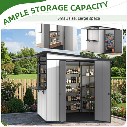 EROMMY 7x6 FT Outdoor Storage Shed with Foldable Bar Counter & Hydraulic Support Overhang, Metal Shed Backyard Bar Cabana, Lockable Small Shed for Outdoor Storage