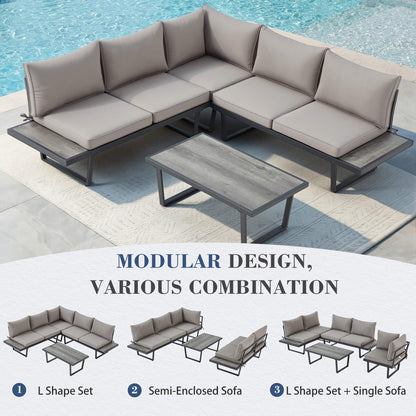 EROMMY Patio Conversation Sets, 4 Piece  Outdoor Patio Furniture Set, Outdoor Furniture with Coffee Table, Gray