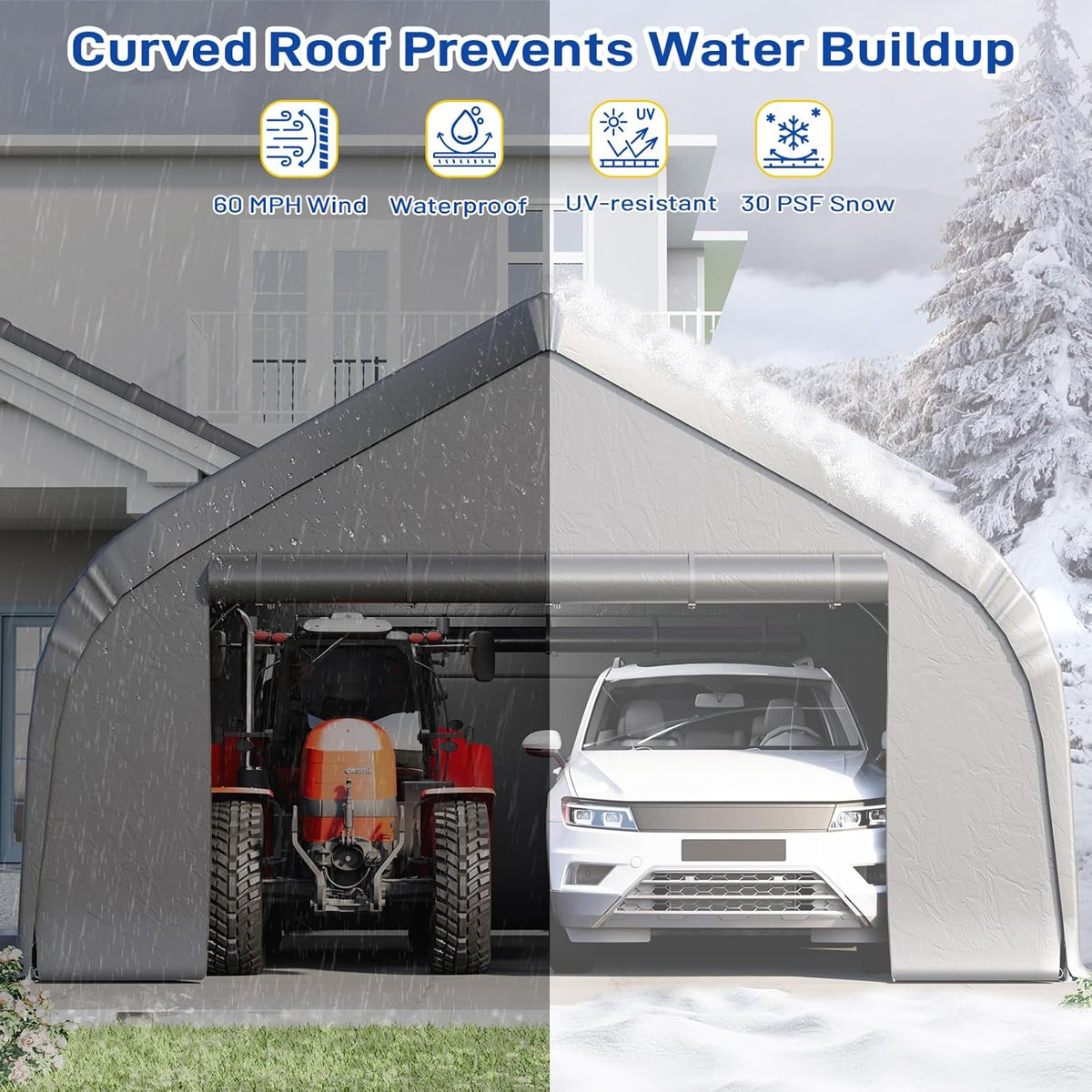 EROMMY 20x20 FT Heavy Duty Durable Carport, Galvanized Steel Frame Garage Shelter and Outdoor Storage, Waterproof 3-Layer PE Cover, Fits 2 Cars, Boat, Farm Equipment, Silver Gray