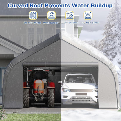 EROMMY 20x20 FT Heavy Duty Durable Carport, Galvanized Steel Frame Garage Shelter and Outdoor Storage, Waterproof 3-Layer PE Cover, Fits 2 Cars, Boat, Farm Equipment, Silver Gray
