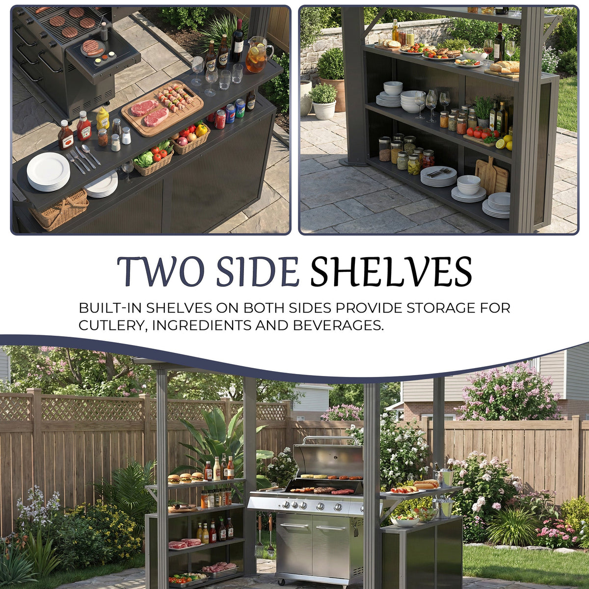 EROMMY 8x6 Polycarbonate Grill Shelter with Two Side Bars