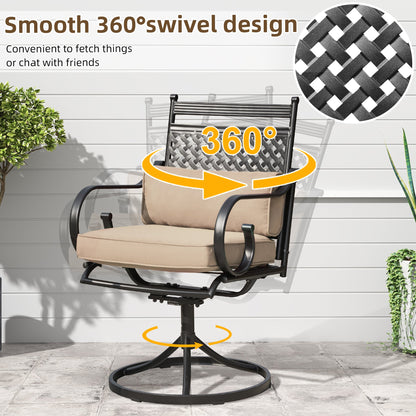 EROMMY Patio Swivel Chair Set of 6, Outdoor Dining Chairs with Cushions for Porch, Deck, and Garden, Khaki
