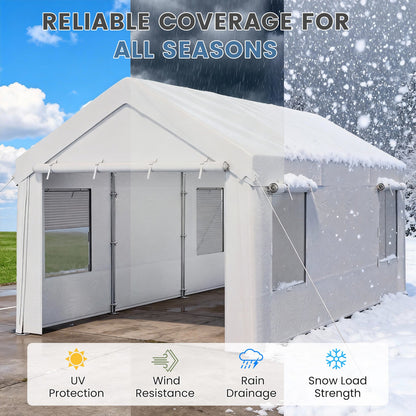 EROMMY Carport, 10' x 20' Heavy Duty Carport with Roll-up Windows，Portable Garage with Removable Sidewalls, Car Canopy  for Truck, Tractor, Boat, White