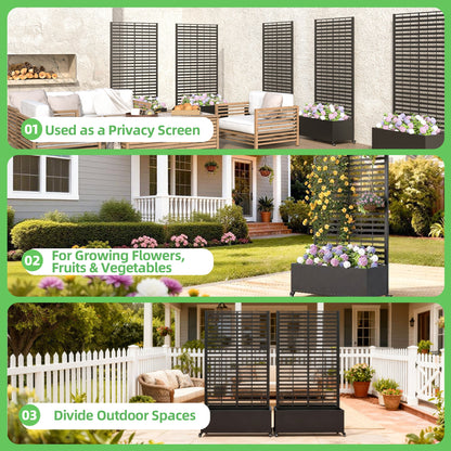 EROMMY Metal Planter Box with Trellis, 73"x 35"x 16" Raised Garden Bed with Wheels and Drainage Holes, Planter with Trellis for Garden, Balcony and Patio, Black Louvered