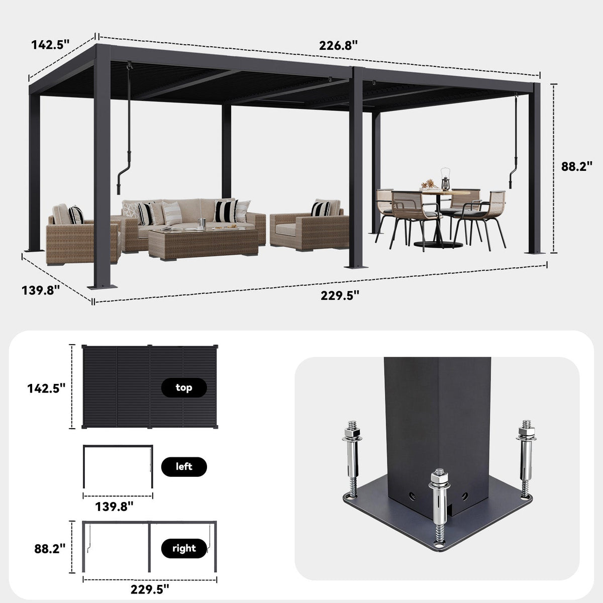 EROMMY Pergola Louvered 12x20, Aluminum Hardtop Pergola with Adjustable Roof for Sun & Rain Shade, Outdoor Gazebo with Integrated Drainage System, Modern Rustproof Patio Canopy Carport