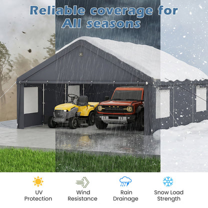 EROMMY 20x20 FT Heavy Duty Durable Carport, Galvanized Steel Frame Garage Shelter and Outdoor Storage, Waterproof 3-Layer PE Cover, Fits 2 Cars, Boat, Farm Equipment, Dark Gray