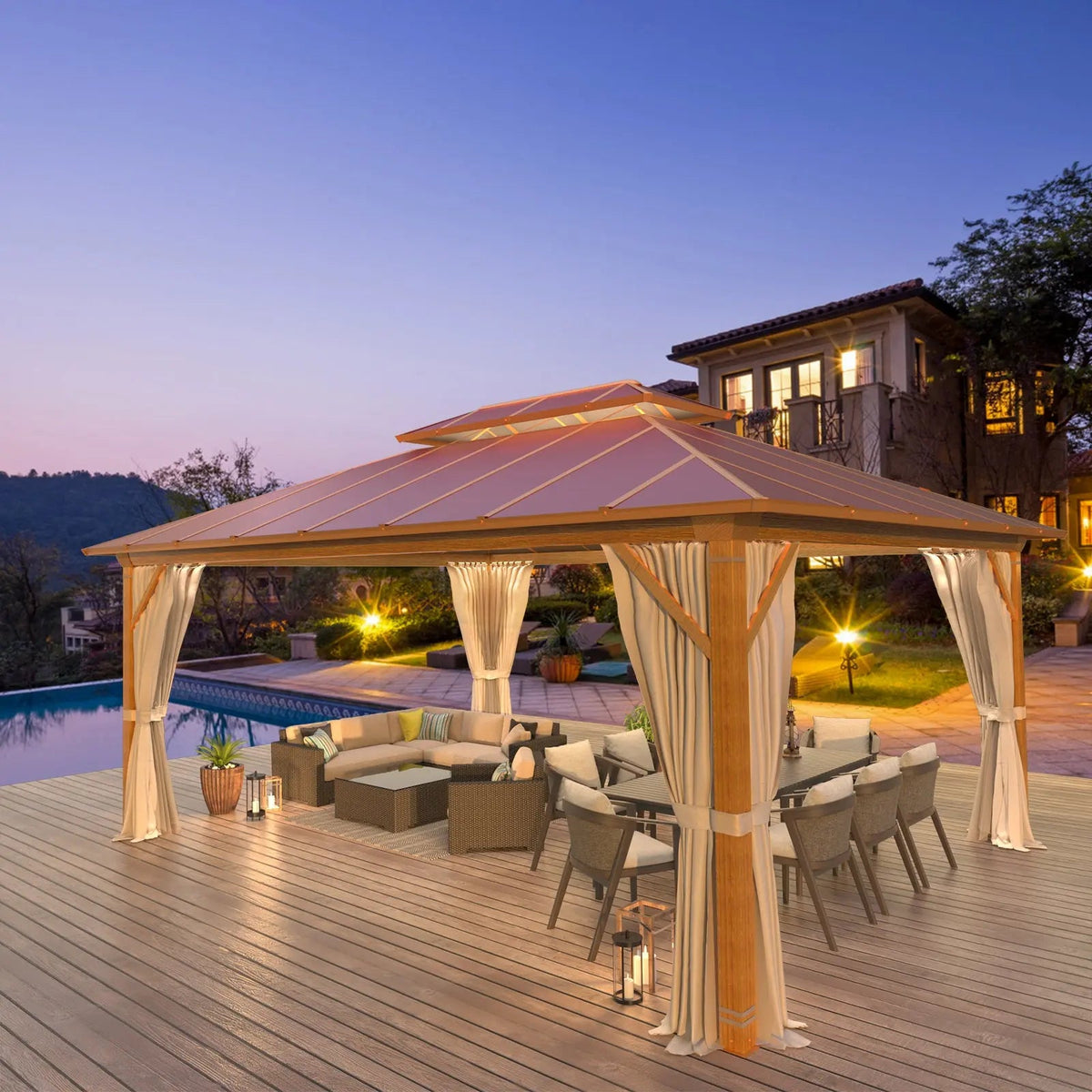 EROMMY 12X16 Waterproof Gazebo with Aluminum Double Roof