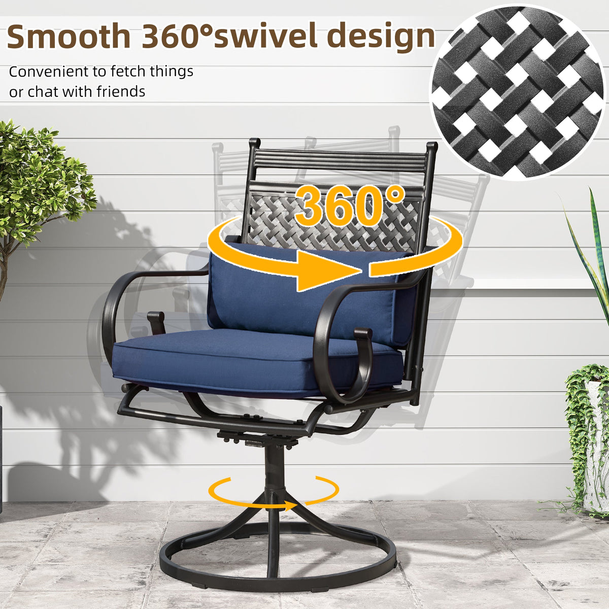 EROMMY Patio Swivel Chair Set of 6, Outdoor Dining Chairs with Cushions for Porch, Deck, and Garden, Blue