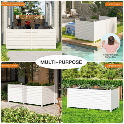 EROMMY Outdoor Privacy Fence, 48in H x 48in W Air Conditioner Fence，No Dig Trash Can Fence, 4 Fence Panels Pool Equipment Enclosure, Horizontal PVC Privacy Screen with 18 in Ground Stakes,White