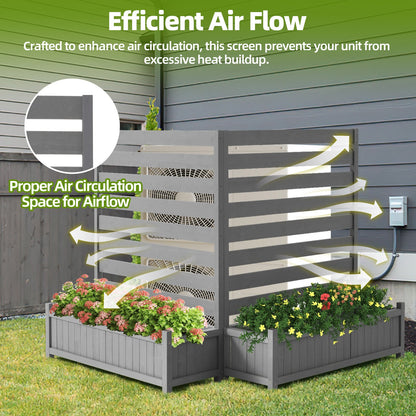 EROMMY 2-Pack No-Dig Privacy Fence Planter 36" W x 45" H, Wood Outdoor Screen for AC Unit, Trash & Flower Bed, Weather-Resistant, Grey