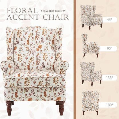 EROMMY 2PCS Fabric Accent Chairs, Modern Upholstered Armchairs, Orange Leaves