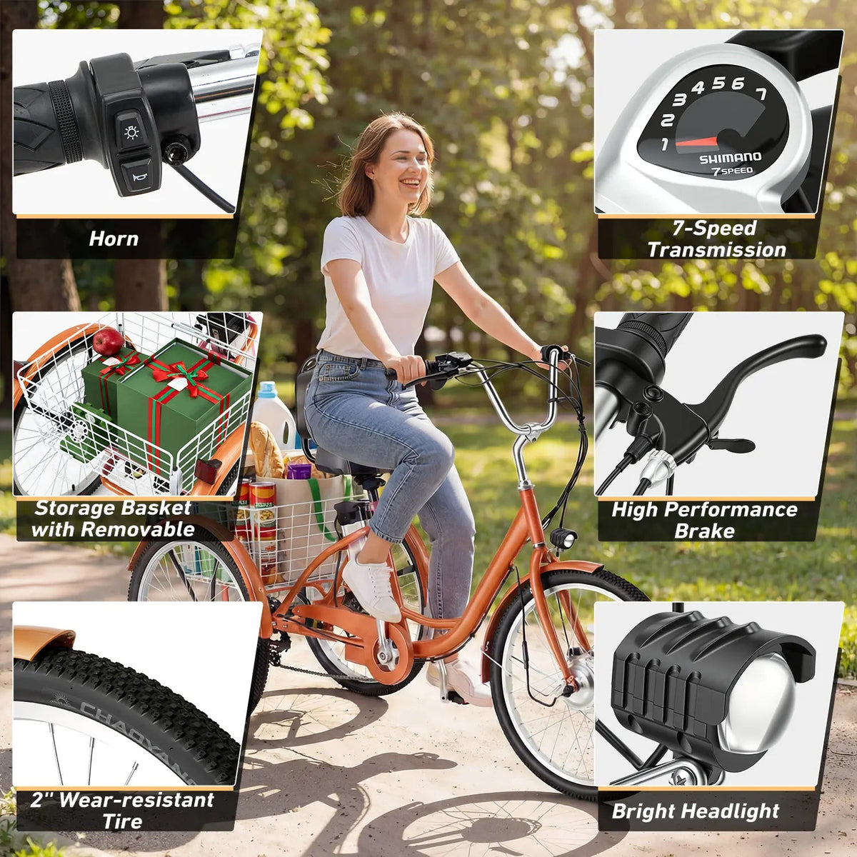 EROMMY Electric Trike for Adults,Peak 500W Brushless Motor, E-Trike with 24" x 2" Tires, Removable Battery, Charger,Step-Thru 3-Wheel Electric Bicycle, Up to 55 Miles Range, 15.5MPH+ Speed, Orange