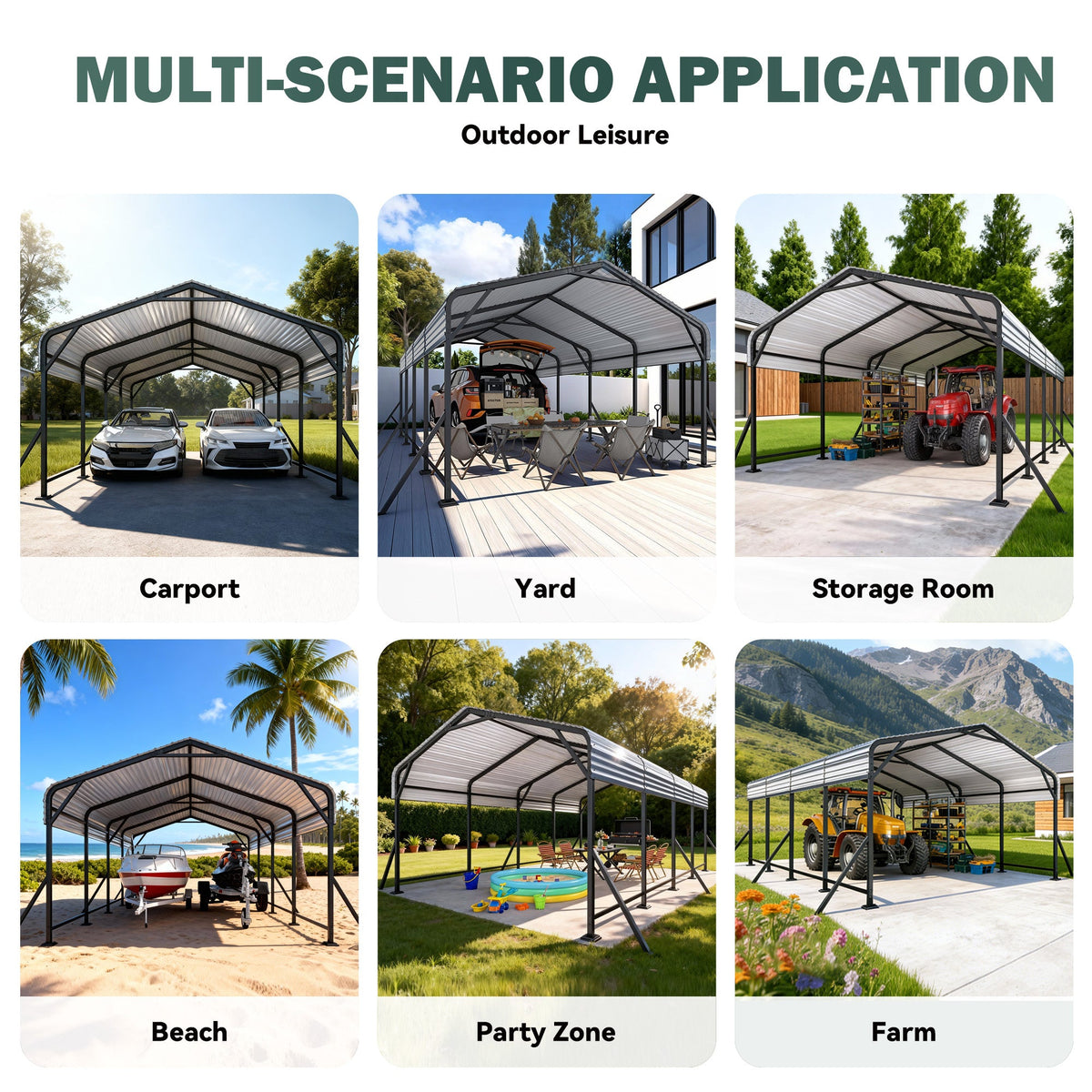 EROMMY 11' x 19' Outdoor Steel Carport with Galvanized Steel Frame and Roof
