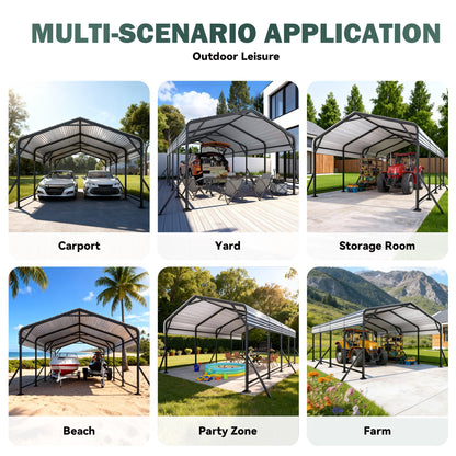 EROMMY 11' x 19' Outdoor Steel Carport with Galvanized Steel Frame and Roof