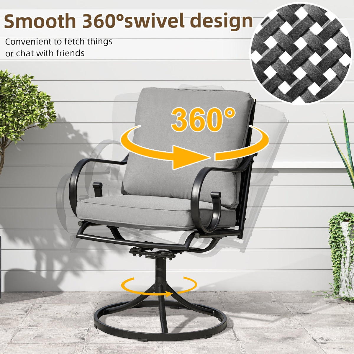 EROMMY  Patio Swivel Chair Set of 4, Outdoor Dining Chairs with Cushions, Gray