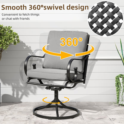 EROMMY  Patio Swivel Chair Set of 4, Outdoor Dining Chairs with Cushions, Gray
