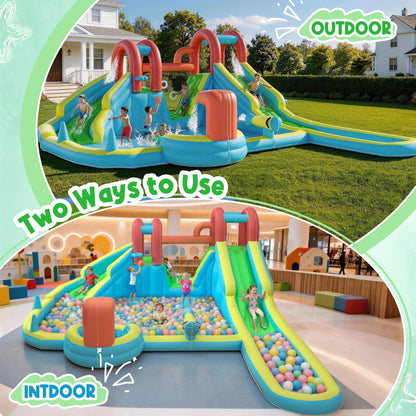EROMMY Inflatable Water Slide,10 in 1 Double Water Slide Bounce House for Kids 3-12 with Blower, Splash Pool, Water Cannon, Climbing Wall, Basketball Hoop for Kids Indoor Outdoor Backyard