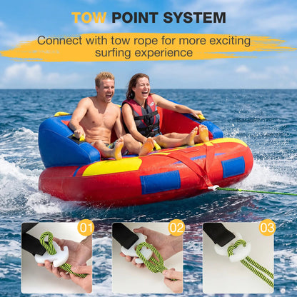 EROMMY 2-Person Towable Tubes for Boating with Towable Rope, Couch Reversible Boat Tube, Padded Bolster Guard Handles & Quick-Connect Tow Point