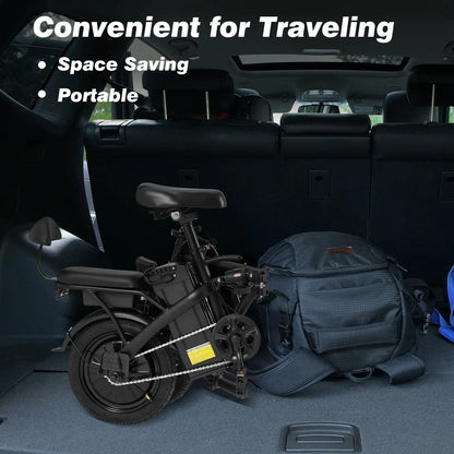 EROMMY Foldable Electric Bike, 2 Seat 14" Adults Ebike|500W |20MPH |30+Miles | Removable 48V 7.8Ah Battery,3 Riding Modes,Dual Disc Brakes, Black