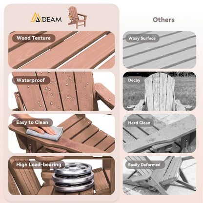 EROMMY 3-Position Adjustable Adirondack Chairs Set of 2, 400LBS HDPE Folding Outdoor Chairs with Cup Holder, Teak