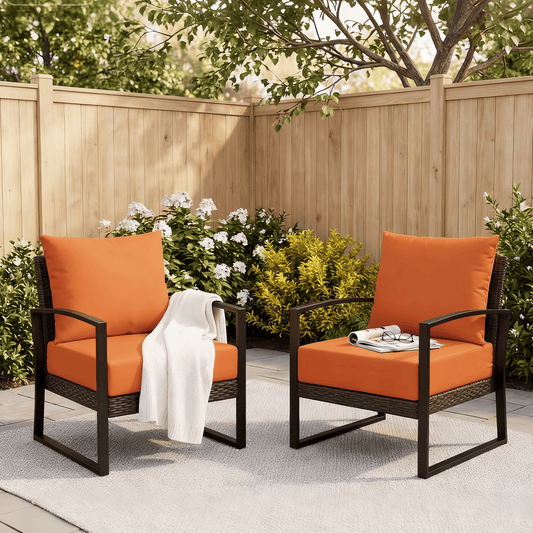 EROMMY Patio Furniture Cushions Set of 2 with Handle and Ties, Waterproof Fade-Resistant Outdoor Couch Cushions, Chair Pads for Dining Chairs, Orange