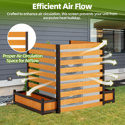 EROMMY No-Dig Privacy Fence with Planter Box - 3 Panels, 33" W x 39" H Durable Outdoor Patio Wood Screen for AC Unit, Trash Hide & Floral Garden Bed, Yellow