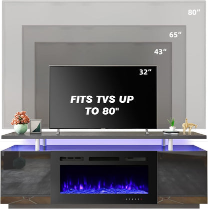 EROMMY 70 Inch TV Stand Entertainment Center, Black – Fireplace Not Included
