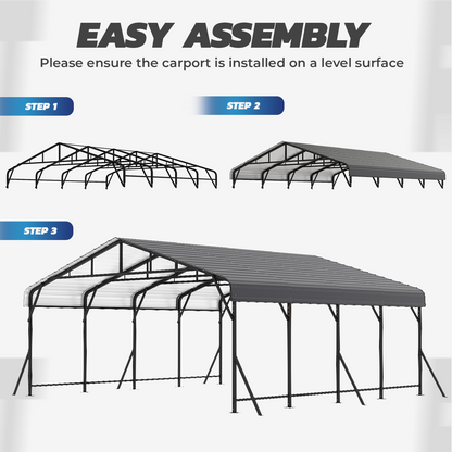 EROMMY 20x20 FT Heavy Duty Metal Carport with Reinforced Steel Braces & Galvanized Steel Roof and Frame, Sturdy Car Shed in All Weathers, Easy Assembly Car Shelter for 2 Cars, SUV, Tractors and Boat